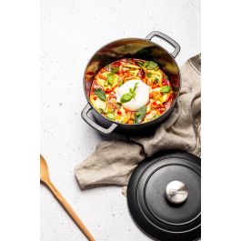 Cosy & Trendy Cocotte en fonte émaillée Ø24 cm 4,6 L noire avec couvercle, compatible induction