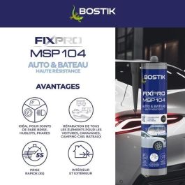 Bostik Fixpro MSP 104 Adhésif et scellant pour automobile/marine, résistant aux intempéries et à l'eau de mer, noir, 290 ml