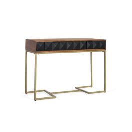 GINER Y COLOMER - Console en bois de manguier et structure en fer, couleur noisette et noir avec tiroirs à motif diamant et pieds de 60 cm