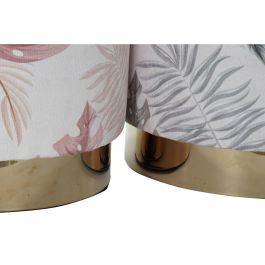 Repose-pied DKD Home Decor Gris Doré Bois Polyester Corail Tropical Feuille d'une plante (35 x 35 x 35 cm) (2 Unités)