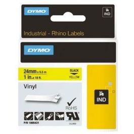Ruban Laminé pour Etiqueteuses Rhino Dymo ID1-24 24 x 5,5 mm Noir Jaune Autocollants (5 Unités)