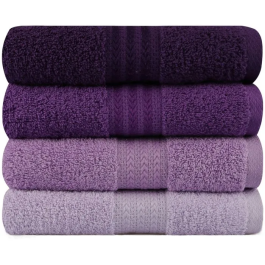 Ensemble de 4 serviettes de main en coton 100%, 50x90 cm, couleur violette - Lot de serviettes absorbantes et douces pour salle de bain