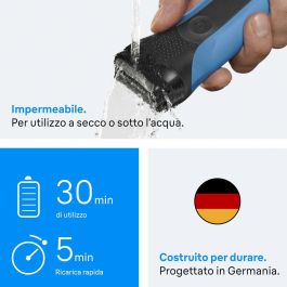 Braun Serie 3 Rasoir Électrique Bleu et Noir Autonomie 30 min Charge Rapide 5 min