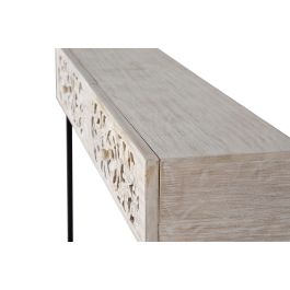 GINER Y COLOMER Console en Bois de Mango avec Patins Métal, Finition Blanc Vieilli et Noir - 120 cm de Large, 77 cm de Haut, 30 cm de Profondeur