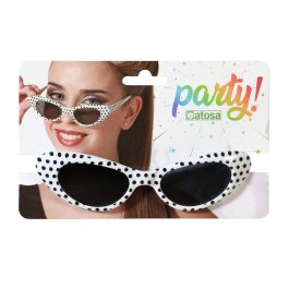 Gafas Lunettes Blanc à Pois Noirs - Accessoire Rétro Pin-up, Style Rockabilly ou Années 50, Idéal Déguisement