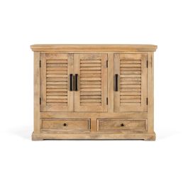GINER Y COLOMER Buffet 3 portes et 2 tiroirs en bois de manguier, finition ton naturel - Structure robuste avec moulures et poignées en fer noir Precio: 1079.988. SKU: B124ZJRVQH