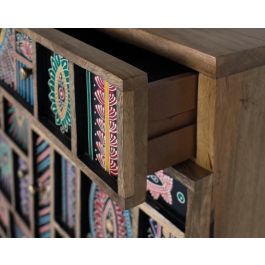 Giner y Colomer - Buffet en bois de manguier massif 80 cm, 2 portes 2 tiroirs, finition naturelle avec détails peints à main