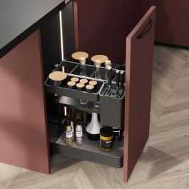 Emuca Chariot extractible avec paniers et accessoires Harmony avec fermeture à amortie, Module largeur 300mm hauteur 700mm, Acier et Bois, Gris anthracite