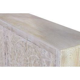 Giner y Colomer Buffet 4 portes en bois de manguier blanc vieilli avec intérieur à étagères, détails sculptés main - 158x38x85 cm environ