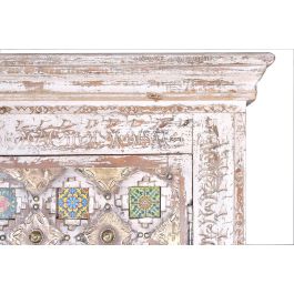 GINER Y COLOMER, Armoire en Bois de Mango avec Incrustations en Céramique et Bronze, Finition Blanc Lavé, 4 Portes, 2 Tiroirs, 185 x 100 x 40 cm