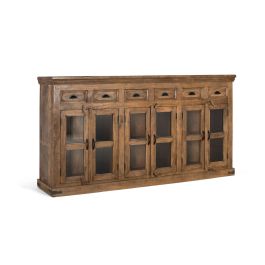 GINER Y COLOMER - Buffet haut en bois de manguier avec 6 portes vitrées et 6 tiroirs - Finition noisette - Dimensions : 72x37x? cm