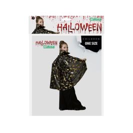 Cape courte noire avec détails dorés et col haut pour Halloween - Longueur 75 cm pour déguisement de sorcier, magicien ou personnage mystique