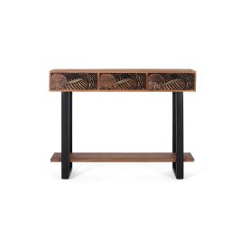 GINER Y COLOMER Console de salon en acacia massif teinté marron 120x35x91 cm, 3 tiroirs, pieds métal noir, finition naturelle et noir, avec patins antidérapants Precio: 527.988. SKU: B1C7V7GHN2