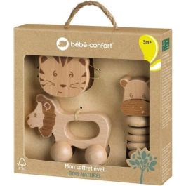 BEBECONFORT Coffret Cadeau D'eveil Jouet En Bois :Jouet A Rouler Lion +  Hochet Grelot Tigre + Hochet Gling-Gling - Hippo