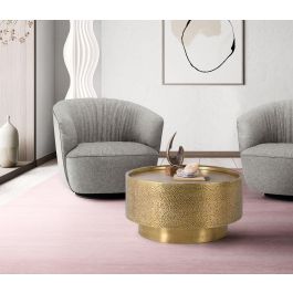 GINER Y COLOMER - Table basse en aluminium et bronze doré, finition vieilli martelé, 80 cm de diamètre x 40 cm de hauteur