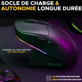 The G-Lab Kult Titan Pro - Souris gamer sans fil et filaire - Capteur 12000 DPI - RGB - Connexion 2.4 GHz/Bluetooth/USB - Pour PC et PS4 - Noire