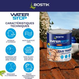 Bostik Waterstop Mémbrane imperméabilisante Réparation fuites Bote 1kg Couleur tuile
