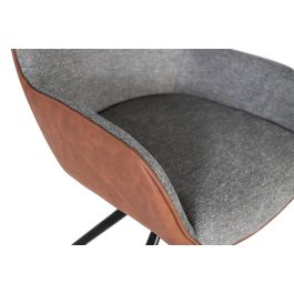 GINER Y COLOMER Lot de 2 Chaises de Bureau Giratoires avec Accoudoirs - Siège Rembourré en Tissu Gris et Simili Cuir Brun - Structure en Acier Tubulaire Noir