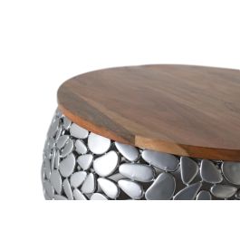 GINER Y COLOMER Lot de 2 Tables Basses en Bois de Manguier Naturel et Aluminium Argenté, Modèles Contemporains (Ø 55 cm / Ø 70 cm)