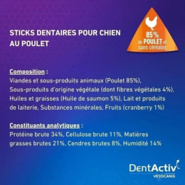 Vetocanis DentActiv 7 Barritas Higiene Bucal con Pollo para Perros de 15 kg o más VET3428170007334