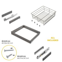 Emuca Kit tiroir en fil métallique et rack ajustable Quartz pour armoires, glissières extension totale et à fermeture douce, Module 60cm, Finition Titane