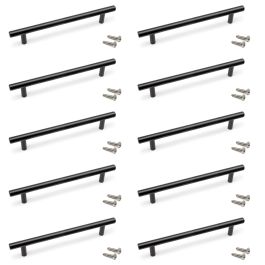 Emuca Lot de 10 poignées pour meubles Orlando, L210mm, entraxe 160mm, Acier, Peint en noir