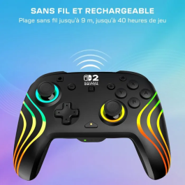 Turtle Beach Afterglow Wave - Manette de jeu RGB sans fil pour Nintendo Switch 2, Switch, Switch Lite et Switch OLED - Sticks TMR, motion control, bouton GameChat - Noir