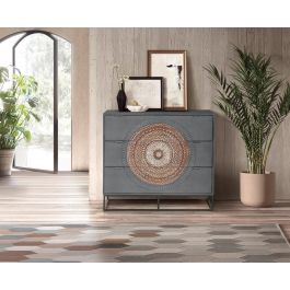 GINER Y COLOMER Commode 3 tiroirs en bois de manguier avec pieds métal gris et marron - 90 x 100 x 40 cm - Commode artisanale avec finition main