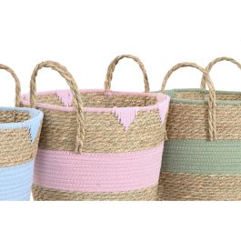 Panier décoratif Home ESPRIT Bleu Vert Rose Naturel Enfant 36 x 36 x 37 cm (3 Unités)
