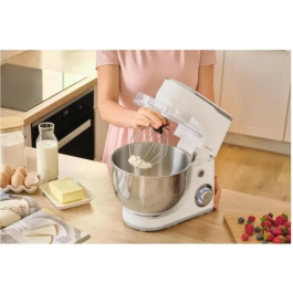 Sencor STM 3630WH - Robot pâtissier multifonction 1300 W, bol inox 5.5 L, 6 vitesses + Pulse, blanc