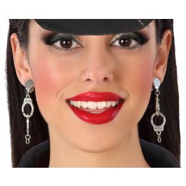 Boucles d'oreilles en forme de menottes en argenté pour déguisement femme adulte
