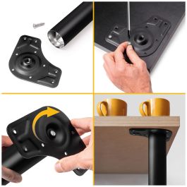 Emuca Lot de 4 pieds de table, diamètre 60mm, H 830mm, Acier, Peint en noir