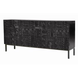 GINER Y COLOMER - Buffet en bois de manguier massif avec pattes en fer noir, portes sculptées de hiéroglyphes - Dimensions : 160 x 40 x 85 cm