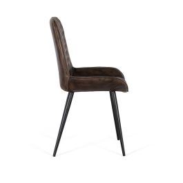 GINER Y COLOMER Chaise design en cuir gris cendré avec piètement en fer noir mat - Détails de couture en losange, mobilier contemporain