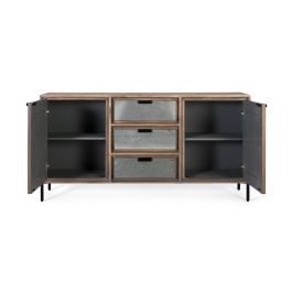 GINER Y COLOMER Buffet en acacia et métal avec finition pierre, 2 portes et 3 tiroirs - 160 cm de large, ton sable et noir