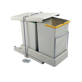Emuca Poubelle de recyclage pour montage inférieur et extraction automatique dans l'élément de cuisine 2x14litres, Plastique gris