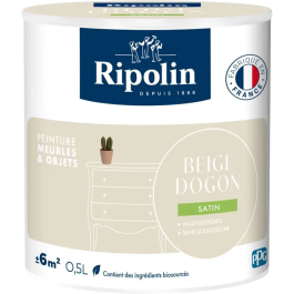 Ripolin - Peinture Meubles & Objets - 0,5 L - Beige Dogon - Satiné - Pour Bois, Mélaminé, Stratifié, Métal - Intérieur/Extérieur - Sans Sous-couche - 10% Biosourcée Precio: 42.036. SKU: B16MHE34D9