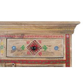 GINER Y COLOMER Buffet en bois de manguier avec 2 tiroirs et 2 portes, peint à la main, meuble d'artisanat unique