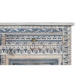 GINER Y COLOMER Buffet blanc et bleu avec 3 tiroirs et 4 portes en bois de manguier massif, finition lavée, artisanat sculpté, dimensions: 50 cm de large