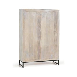 GINER Y COLOMER Vitrina - Buffet 2 portes en bois de manguier massif avec finition blanc vieilli et pieds métal noir, 160 x 110 x 40 cm
