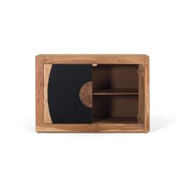 Giner y Colomer - Buffet en bois d'acacia 2 portes, meuble de rangement buffet salle à manger, couleur naturel et noir, 57x47cm par porte