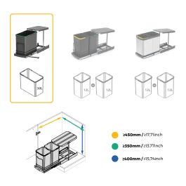 Emuca Poubelle de recyclage Recycle pour cuisine, 24 L, fixation au fond et extraction manuelle/automatique, Plastique gris antracite