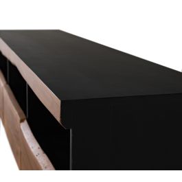 GINER Y COLOMER Meuble TV en Acacia Massif 180x50x42 cm, 3 Tiroirs, avec Éclairage Intérieur, Coloris Naturel et Noir