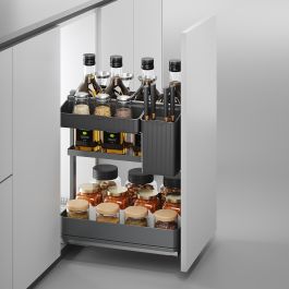 Emuca Chariot extractible avec paniers et accessoires Harmony avec fermeture à amortie, Module largeur 400mm hauteur 700mm, Acier et Bois, Gris anthracite