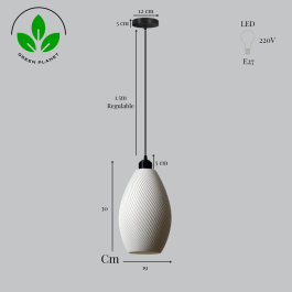 Lampe Suspendue Paval Blanc/Fleuron Noir/Câble Noir