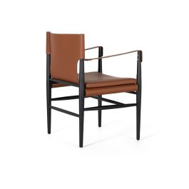 GINER Y COLOMER Fauteuil en similicuir et bois de frêne marron, structure noire, pieds antidérapants
