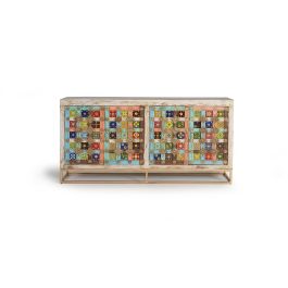 GINER Y COLOMER Buffet 4 portes en bois de manguier et métal, finition blanc vieilli avec incrustations de bronze, 90 cm de large x 40 cm de profondeur Precio: 1415.988. SKU: B174BQWRQH