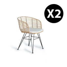 GINER Y COLOMER Lot de 2 chaises en rotin et métal naturel avec coussin - Style moderne et rustique - Siège 48x48 cm, nécessite assemblage Precio: 491.988. SKU: B1DLXDNL4J