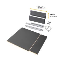 Emuca Kit de tiroirs pour cuisine ou salle de bains Vertex avec réglages 3D, hauteur 178mm, avec panneaux inclus, module 600mm, Gris antracite