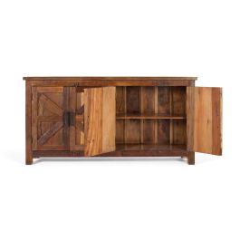 GINER Y COLOMER Buffet rustique en bois recyclé, 4 portes, fait main, couleur noyer, dimensions détaillées